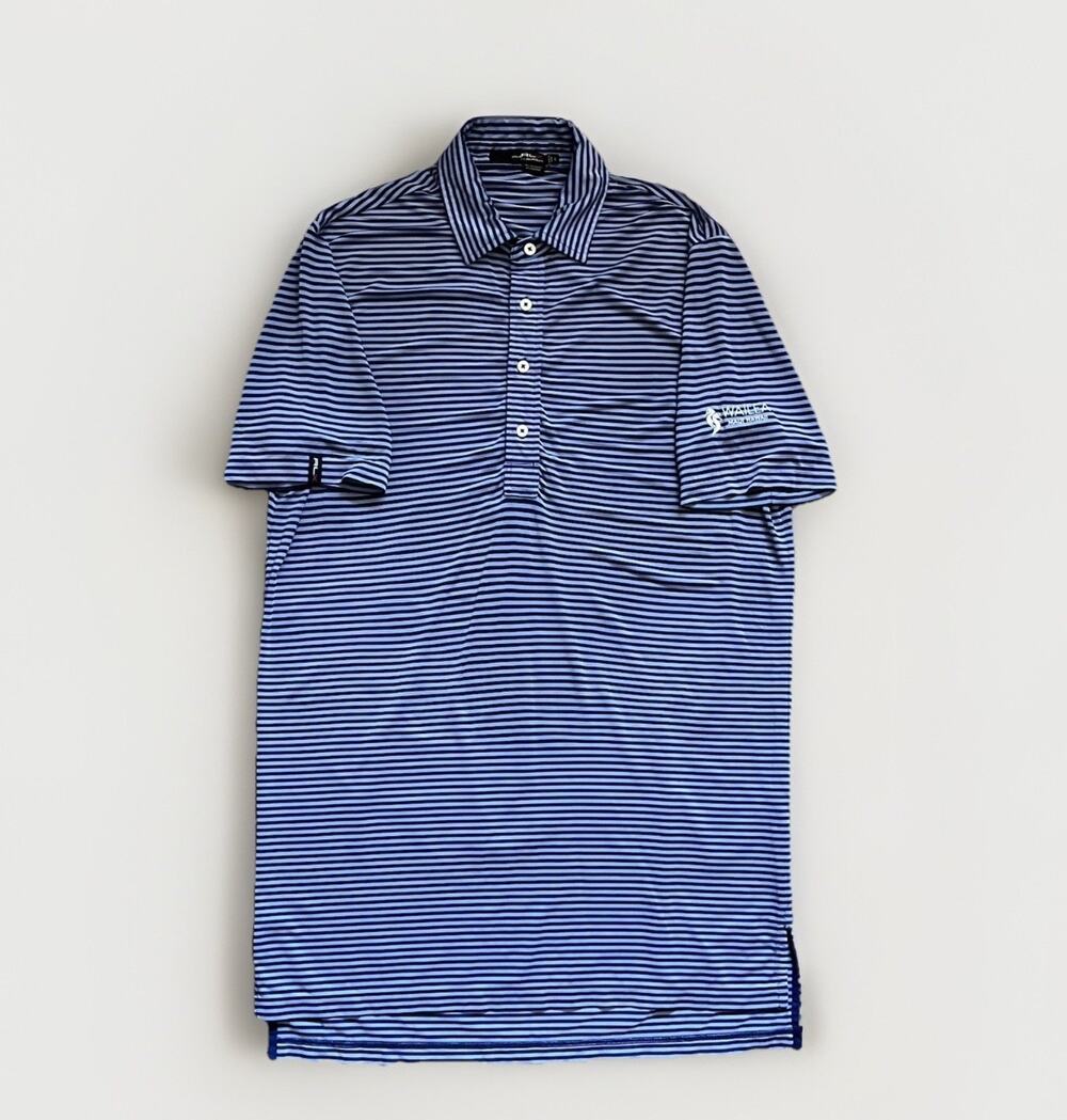 RLX Ralph Lauren Men’s Small Blue Striped Golf Polo Wailea Maui Stretch HI